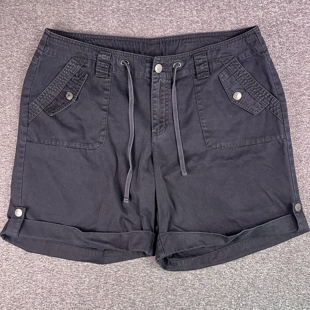 Venezia Cargo Shorts Women 18 Black Utility Casual Cuffed Drawstring Pocket 38x7